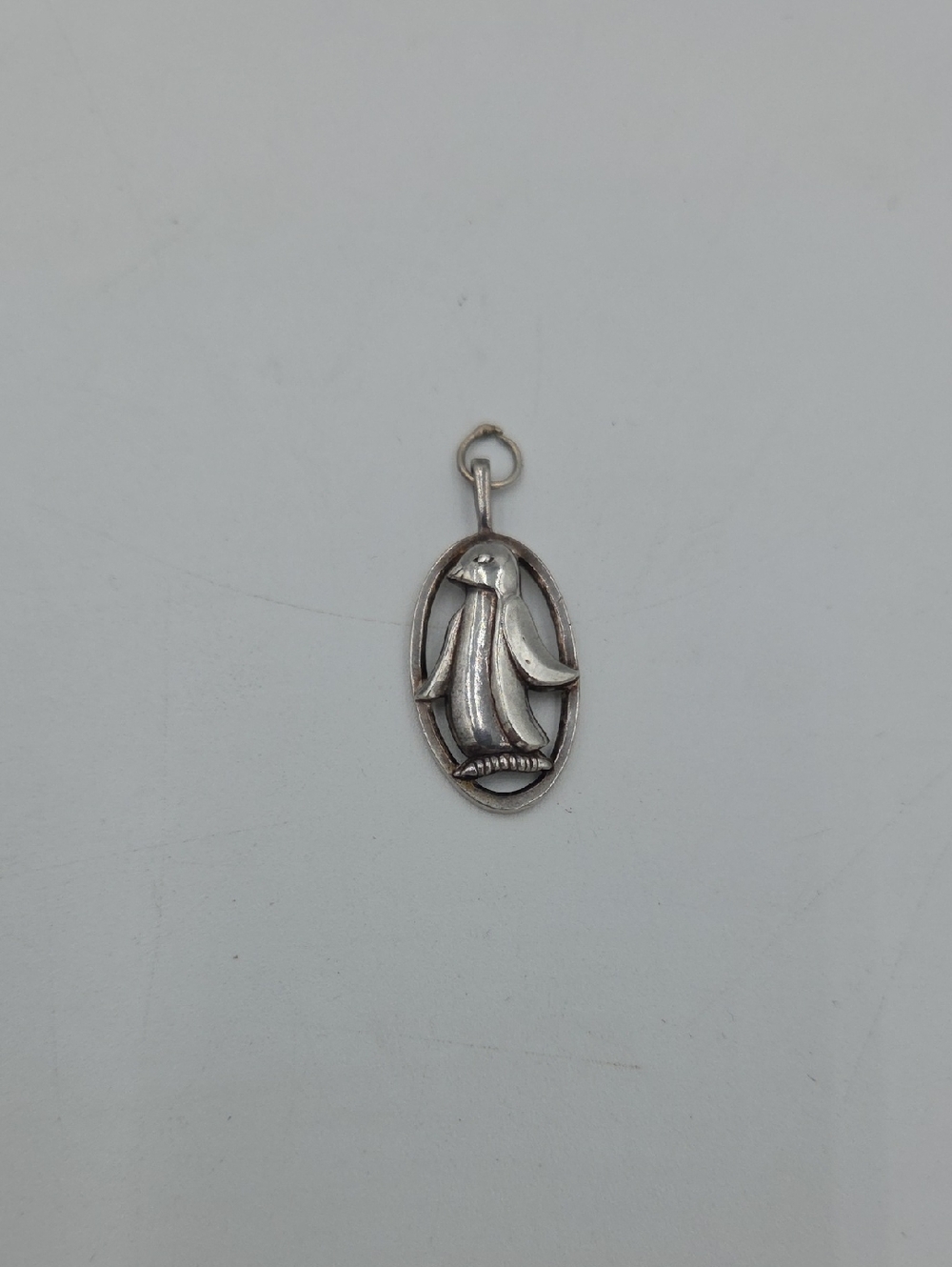 Sterling Silver Penguin Oval Pendant Charm